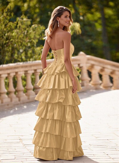 Princess Ball Gown A-Line Charmeuse Prom Dresses With Tiered Skirt