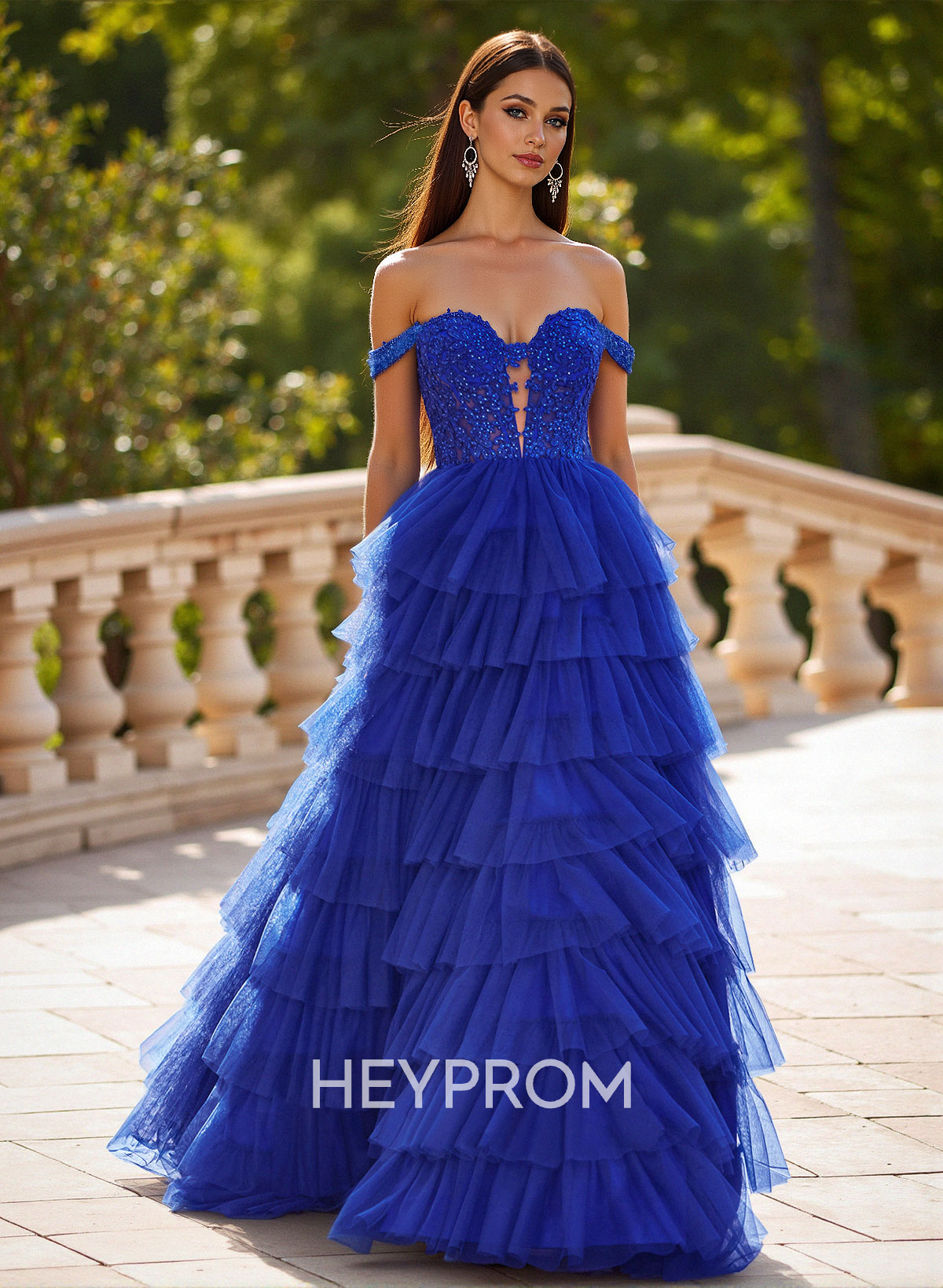 Elegant Off-The-Shoulder A-Line Sweep Train Tulle Prom Dresses With Lace