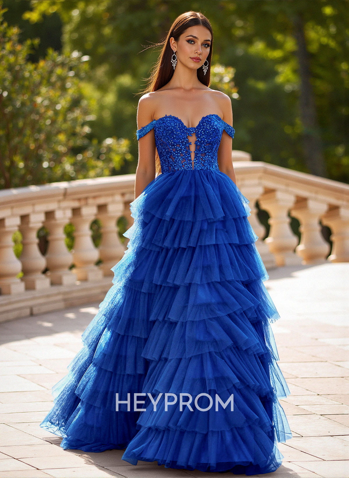 Elegant Off-The-Shoulder A-Line Sweep Train Tulle Prom Dresses With Lace