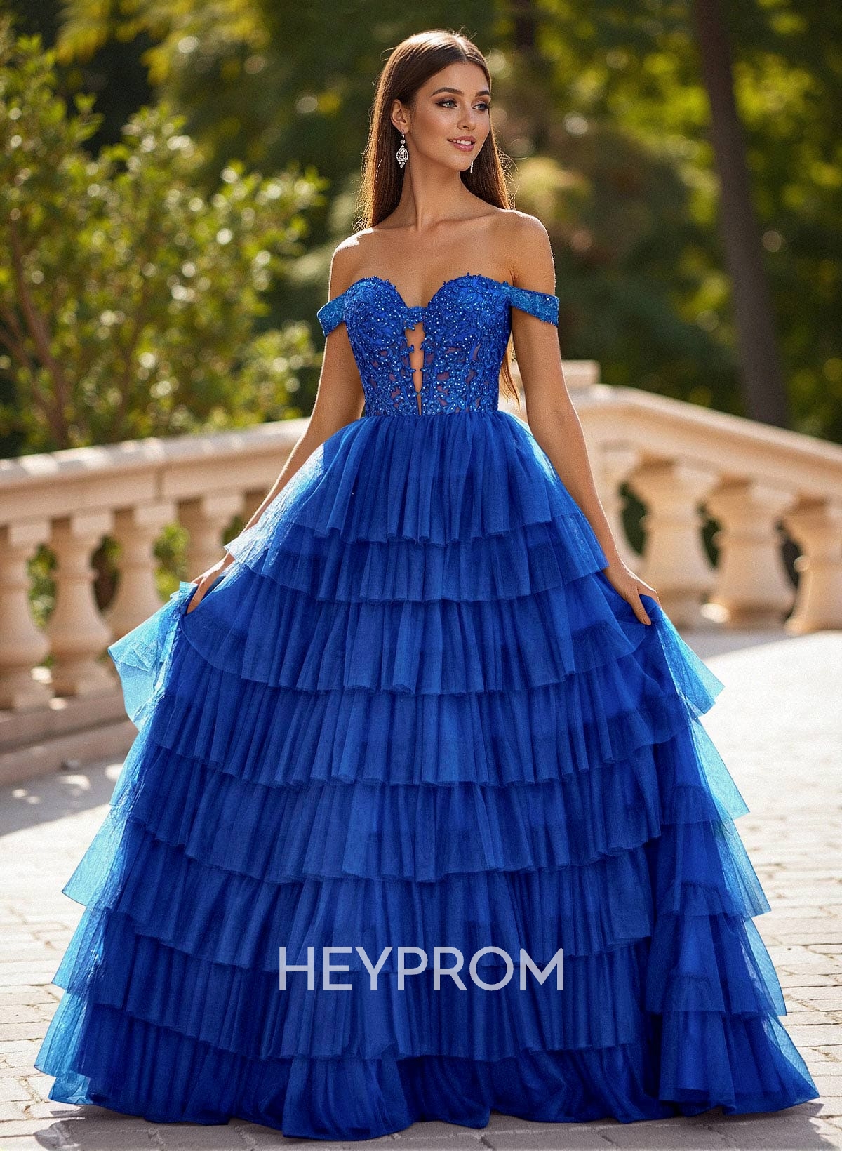 Elegant Off-The-Shoulder A-Line Sweep Train Tulle Prom Dresses With Lace
