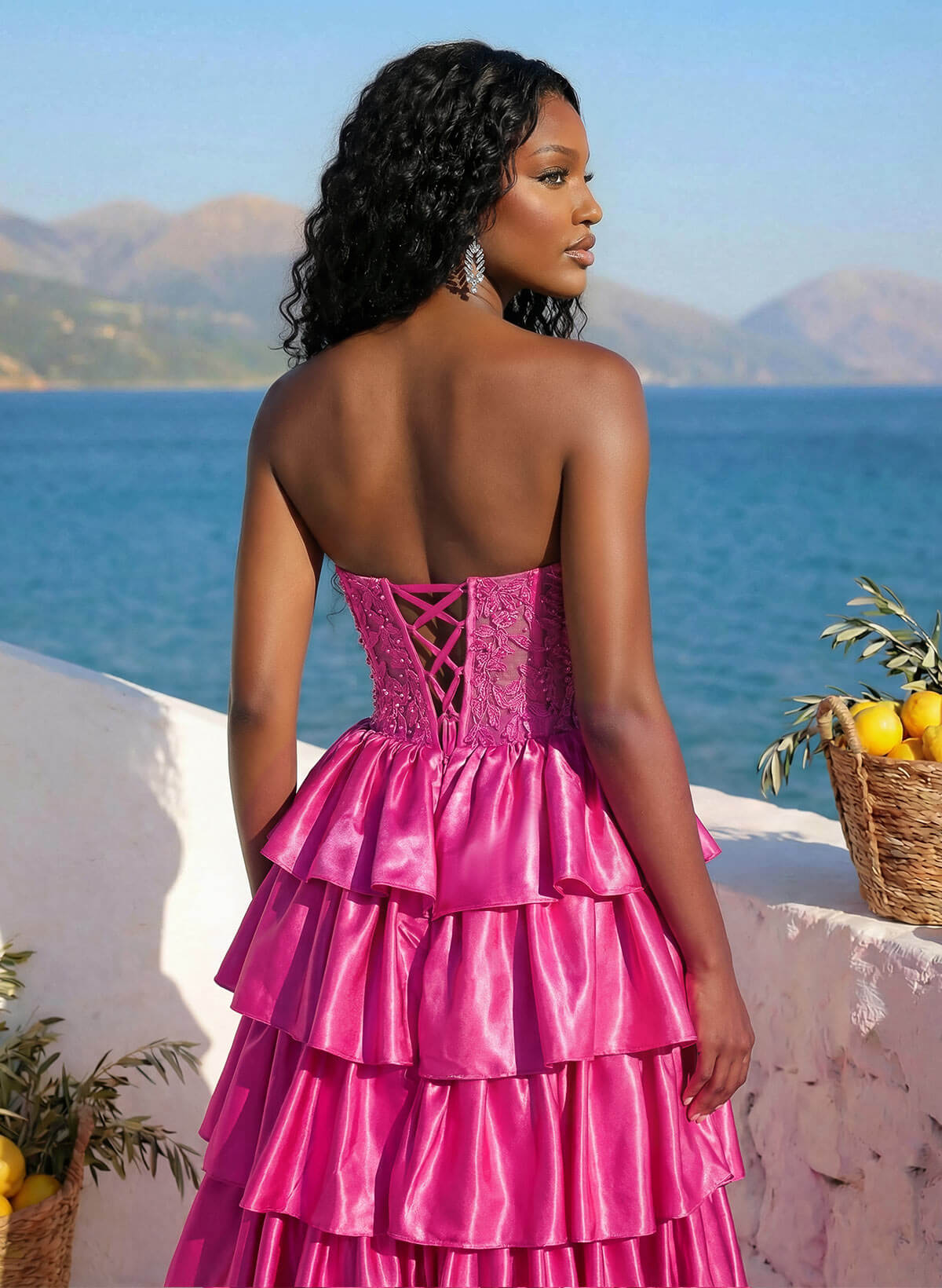 Unique Lace Sweetheart A-Line High Split Tiered Floor-Length Charmeuse Prom Dresses