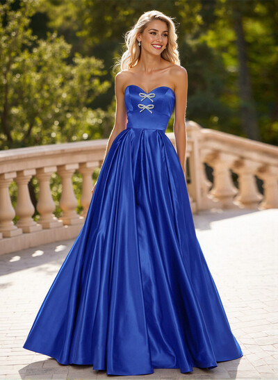 Elegant Sweetheart A-Line Floor-Length Satin Prom Dresses With Bow(s)
