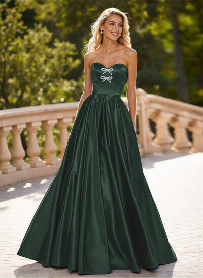 Elegant Sweetheart A-Line Floor-Length Satin Prom Dresses With Bow(s)