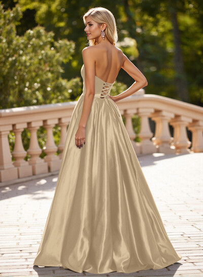 Elegant Sweetheart A-Line Floor-Length Satin Prom Dresses With Bow(s)