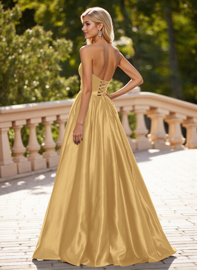 Elegant Sweetheart A-Line Floor-Length Satin Prom Dresses With Bow(s)