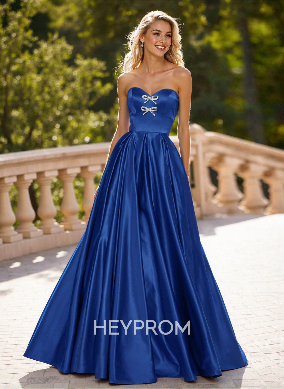 Elegant Sweetheart A-Line Floor-Length Satin Prom Dresses With Bow(s)