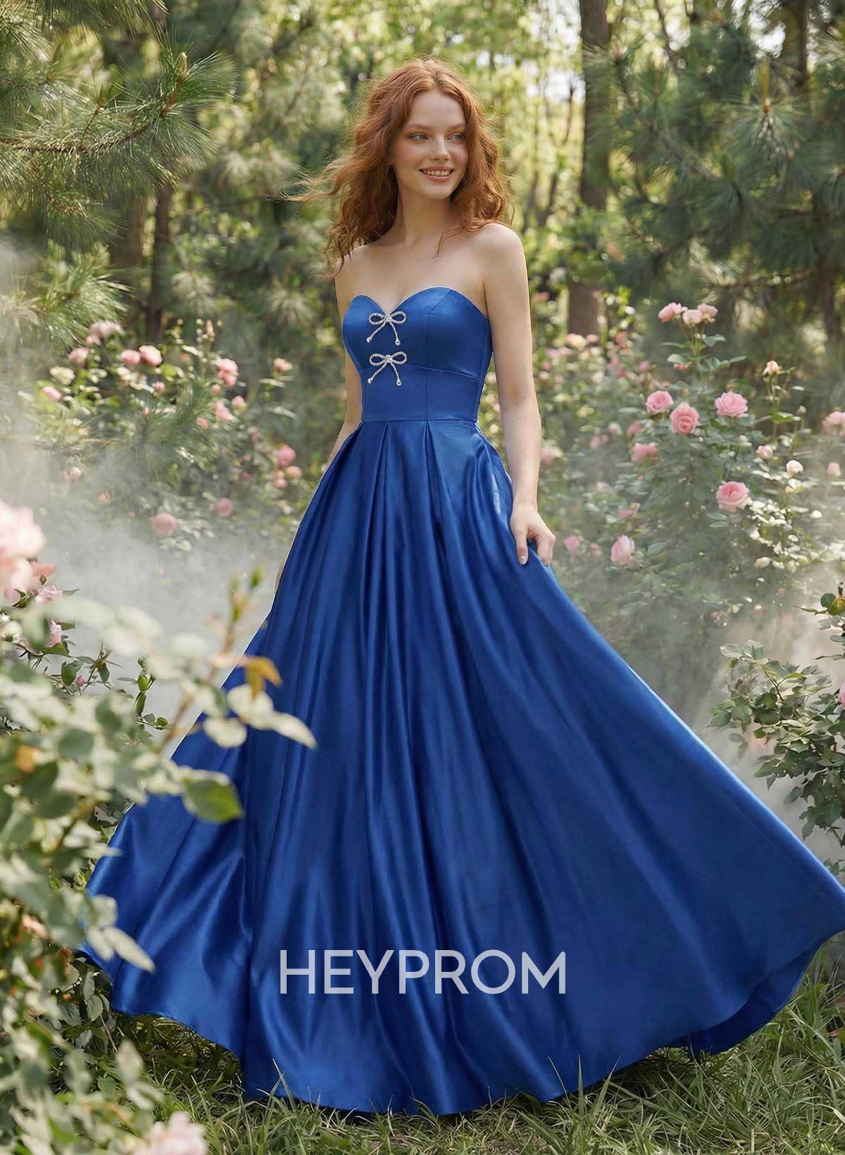 Elegant Sweetheart A-Line Floor-Length Satin Prom Dresses With Bow(s)