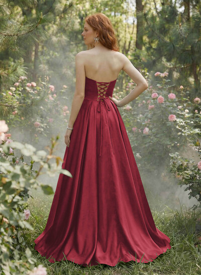 Elegant Sweetheart A-Line Floor-Length Satin Prom Dresses With Bow(s)