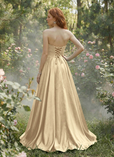 Elegant Sweetheart A-Line Floor-Length Satin Prom Dresses With Bow(s)