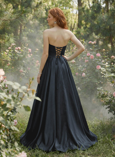 Elegant Sweetheart A-Line Floor-Length Satin Prom Dresses With Bow(s)