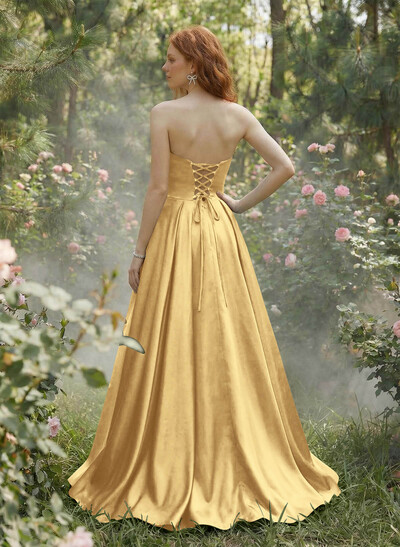 Elegant Sweetheart A-Line Floor-Length Satin Prom Dresses With Bow(s)