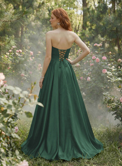 Elegant Sweetheart A-Line Floor-Length Satin Prom Dresses With Bow(s)