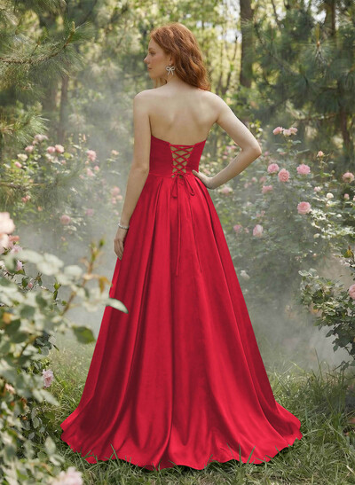 Elegant Sweetheart A-Line Floor-Length Satin Prom Dresses With Bow(s)