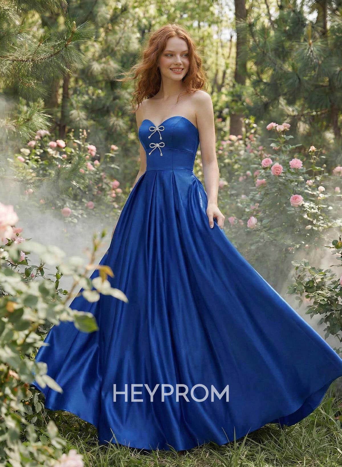 Elegant Sweetheart A-Line Floor-Length Satin Prom Dresses With Bow(s)