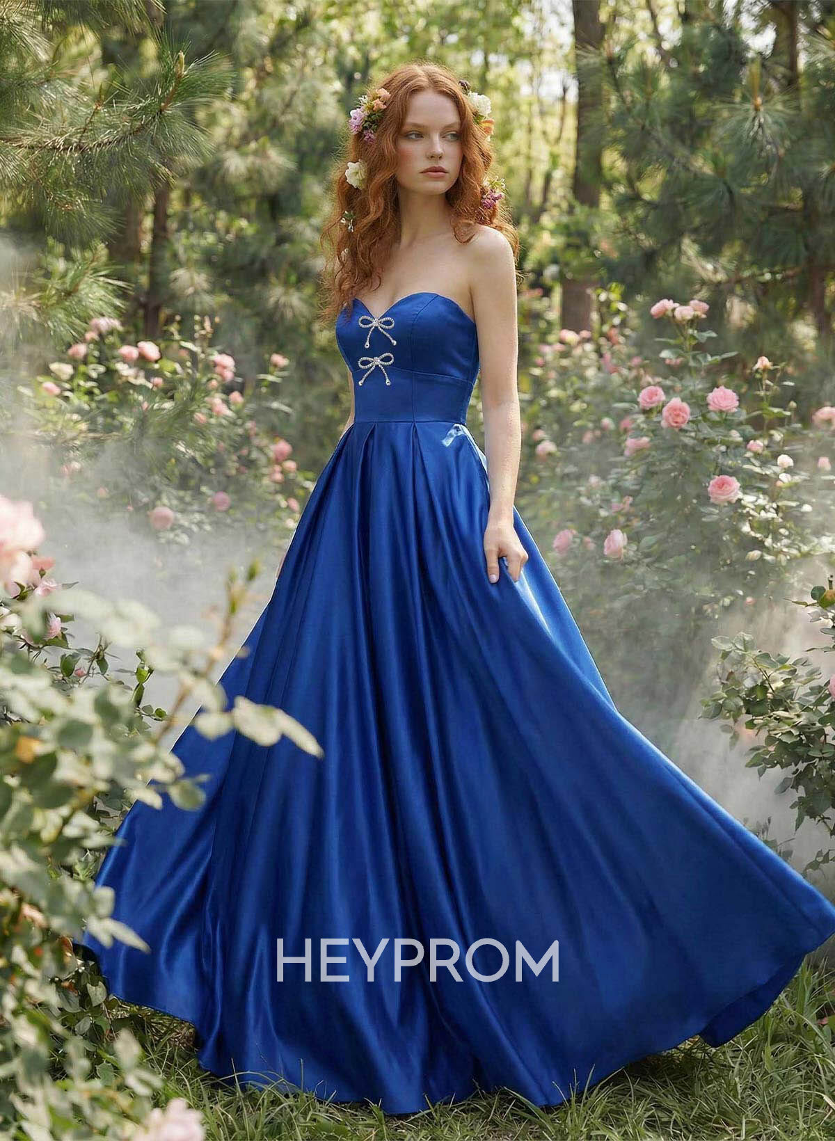 Elegant Sweetheart A-Line Floor-Length Satin Prom Dresses With Bow(s)