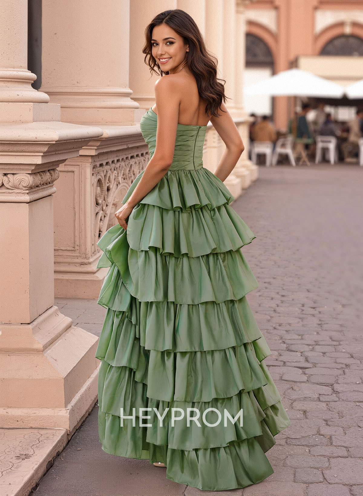 A-Line Strapless Sleeveless Floor-Length Taffeta Prom Dresses With High Split