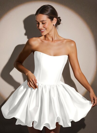 A-Line Sweetheart Sleeveless Short Mini Soft Satin Homecoming Dresses With Bubble Hem