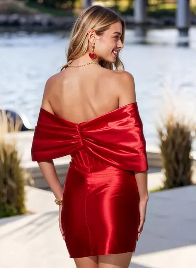 Sheath Column Sweetheart Sleeveless Short Mini Stretch Satin Knit Homecoming Dresses With Bow(s)