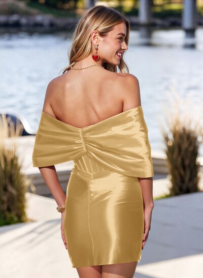 Sheath Column Sweetheart Sleeveless Short Mini Stretch Satin Knit Homecoming Dresses With Bow(s)