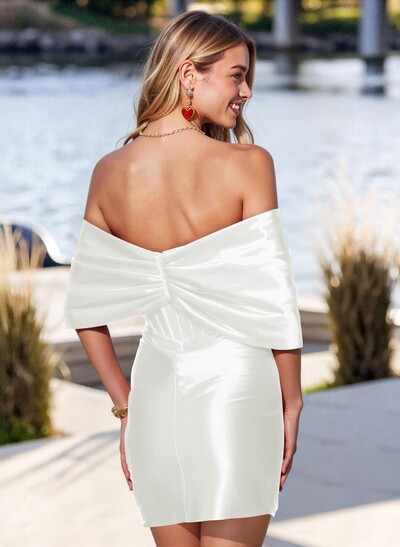 Sheath Column Sweetheart Sleeveless Short Mini Stretch Satin Knit Homecoming Dresses With Bow(s)
