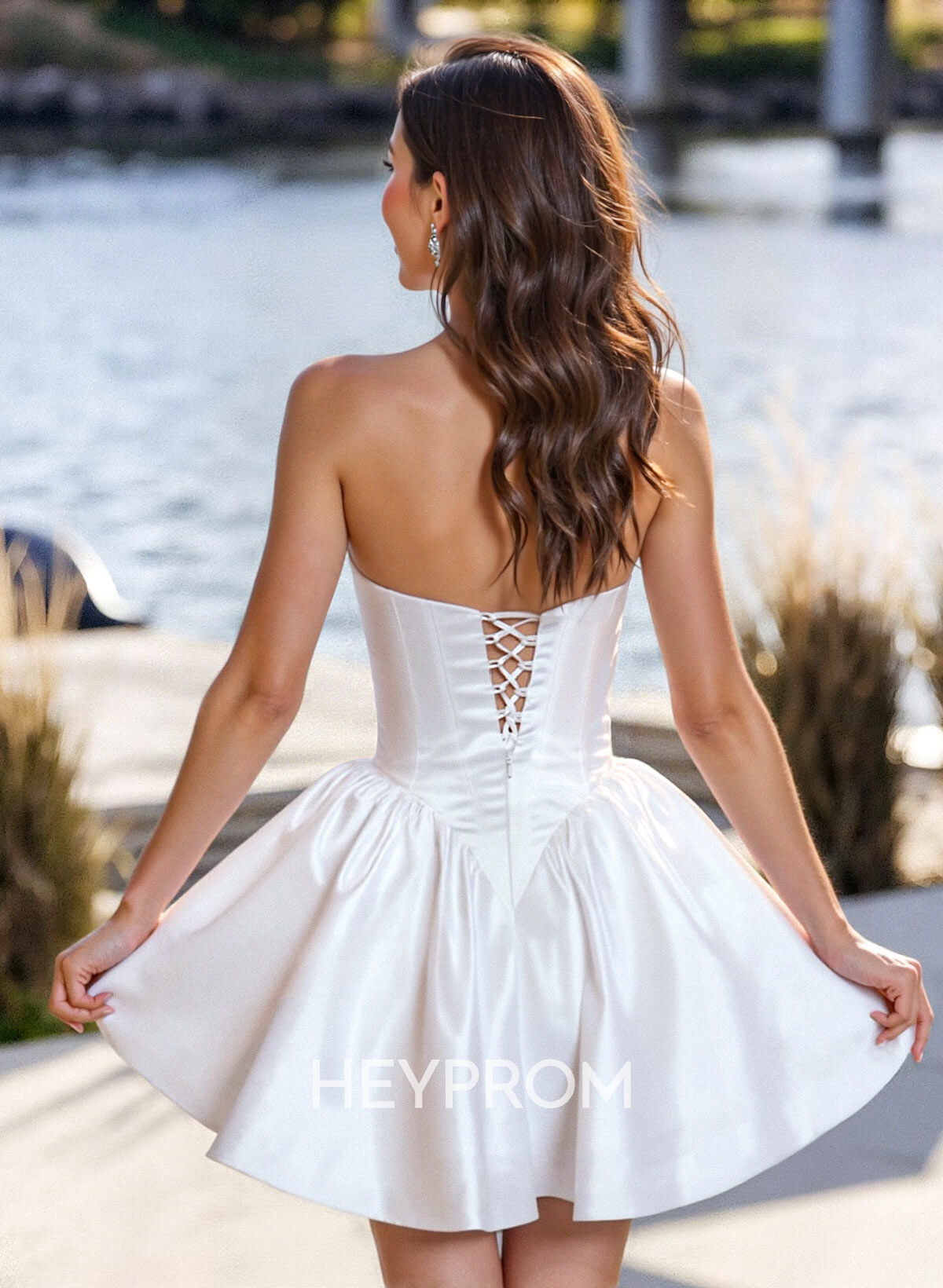 A-Line Sweetheart Sleeveless Short Mini Satin Tulle Homecoming Dresses With