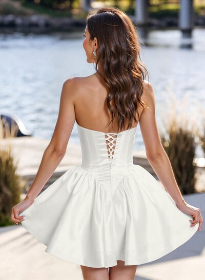 A-Line Sweetheart Sleeveless Short Mini Satin Tulle Homecoming Dresses With