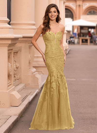 Flattering Sweetheart Mermaid Floor-Length Lace/Tulle Prom Dresses