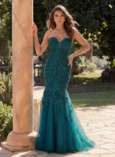 Flattering Sweetheart Mermaid Floor-Length Lace/Tulle Prom Dresses