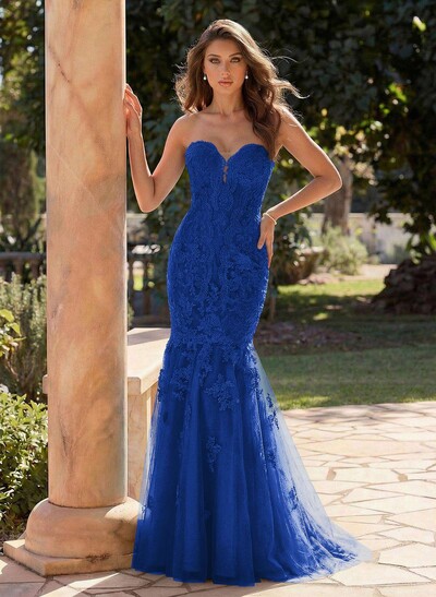 Flattering Sweetheart Mermaid Floor-Length Lace/Tulle Prom Dresses