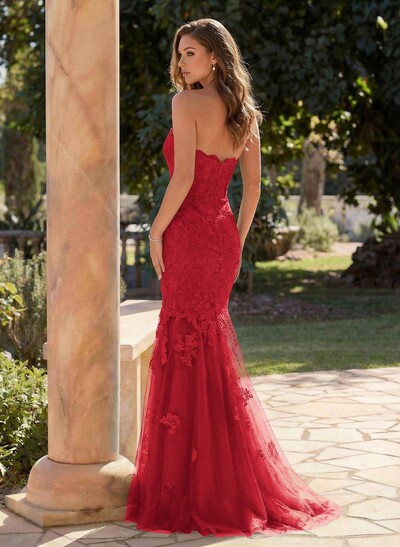 Flattering Sweetheart Mermaid Floor-Length Lace/Tulle Prom Dresses