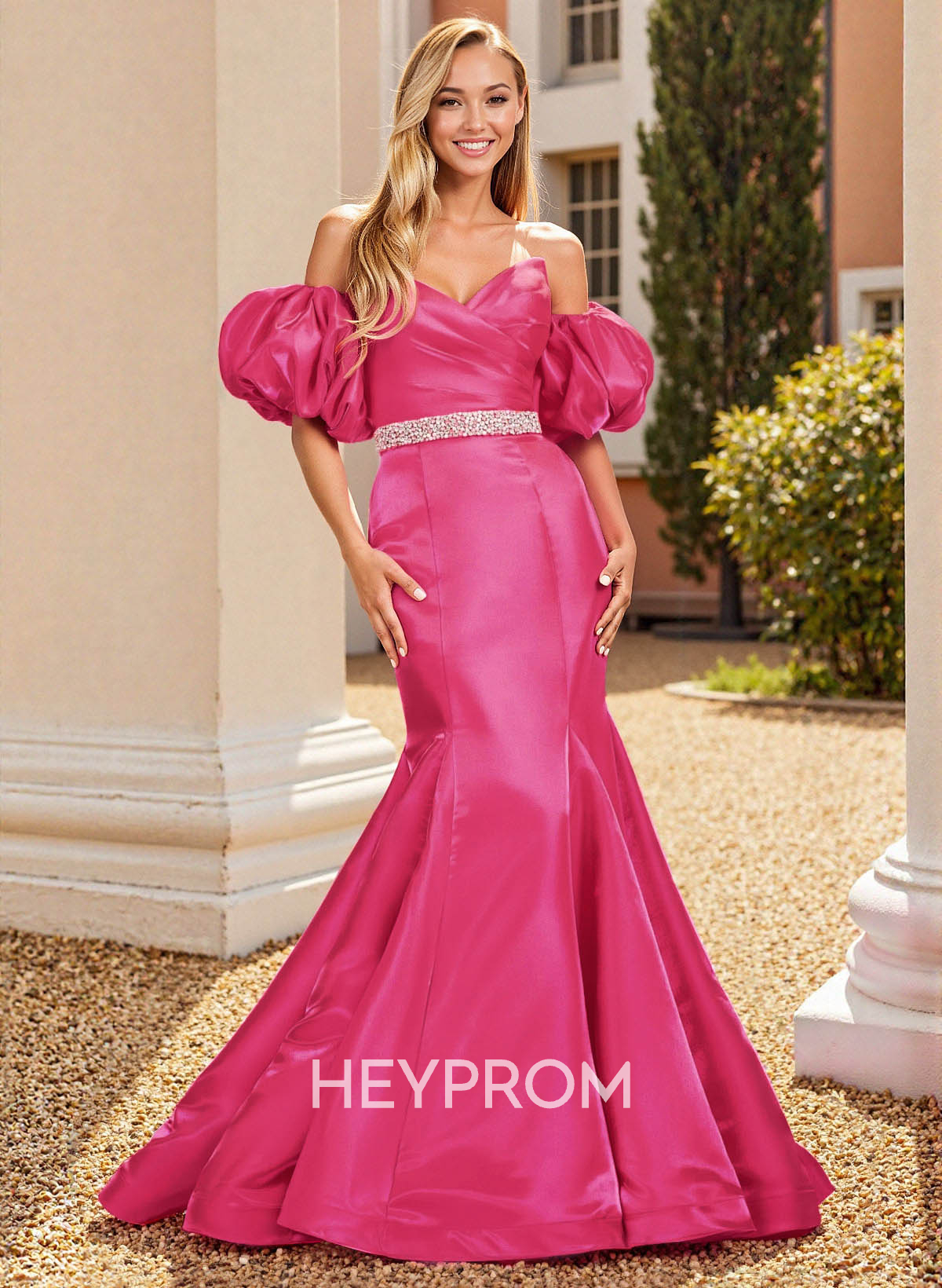 Sweetheart Detachable Sleeves Sequins Mermaid Sweep Train Liquid Satin Prom Dresses