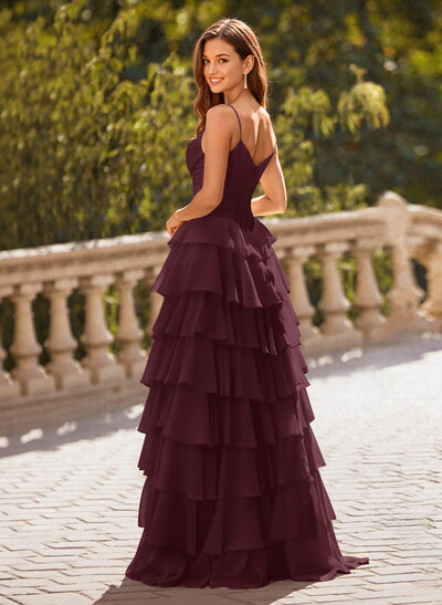 Dreamy Sweetheart Tiered A-Line High Split Floor-Length Chiffon Prom Dresses