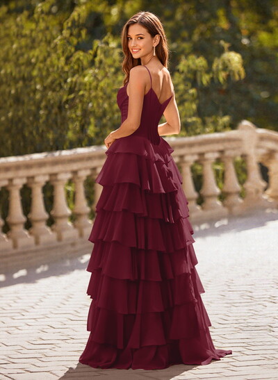 Dreamy Sweetheart Tiered A-Line High Split Floor-Length Chiffon Prom Dresses