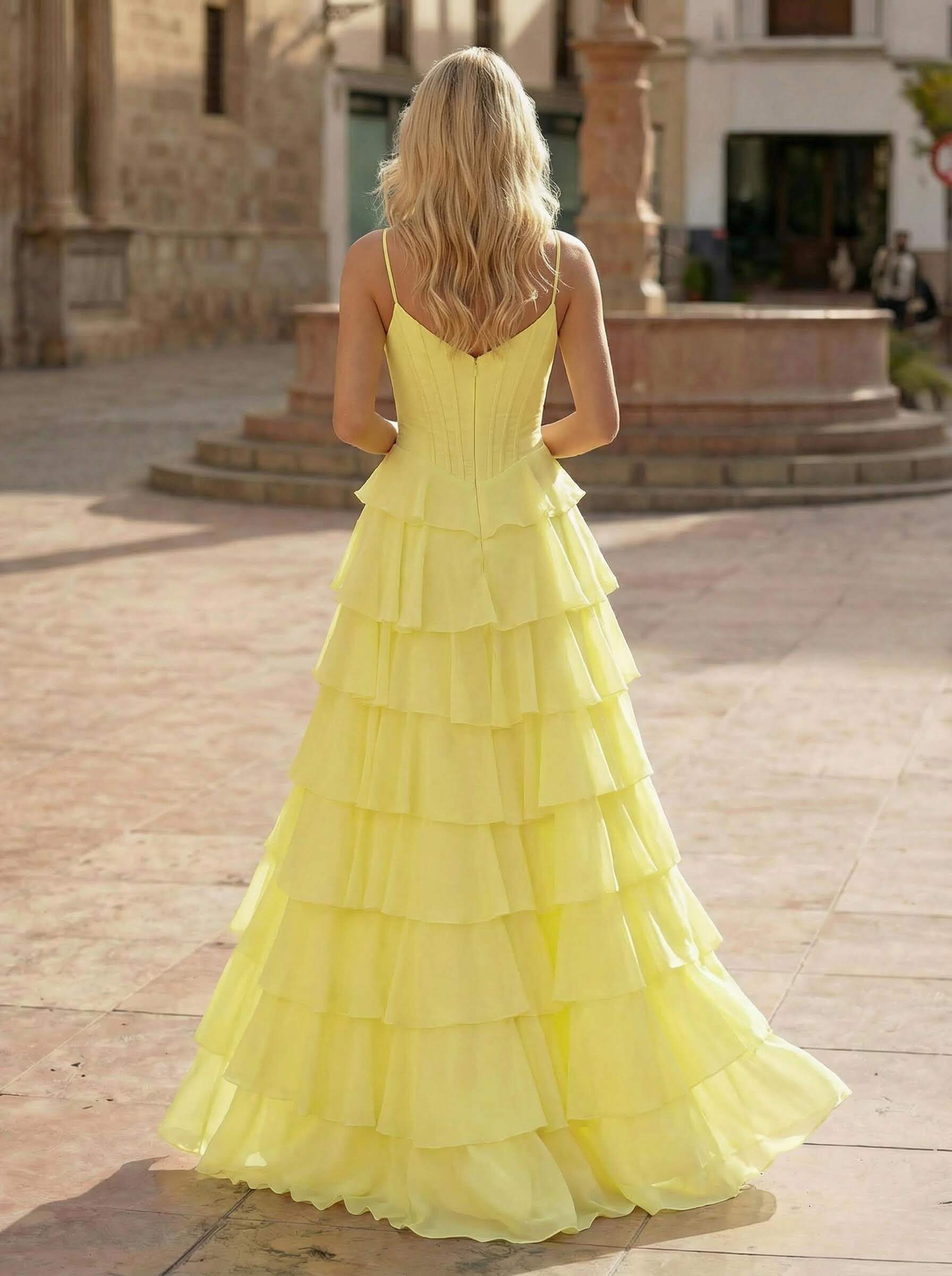 Dreamy Sweetheart Tiered A-Line High Split Floor-Length Chiffon Prom Dresses