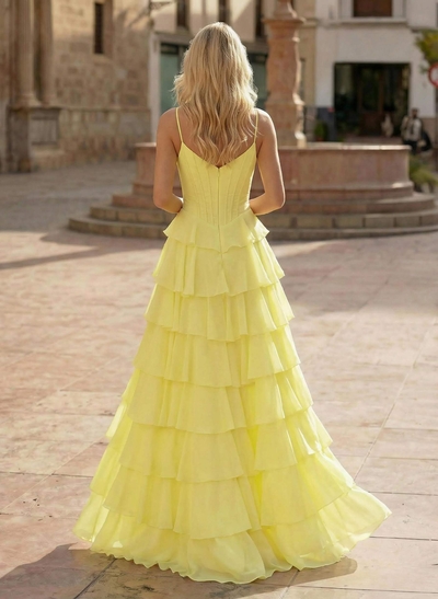 Dreamy Sweetheart Tiered A-Line High Split Floor-Length Chiffon Prom Dresses
