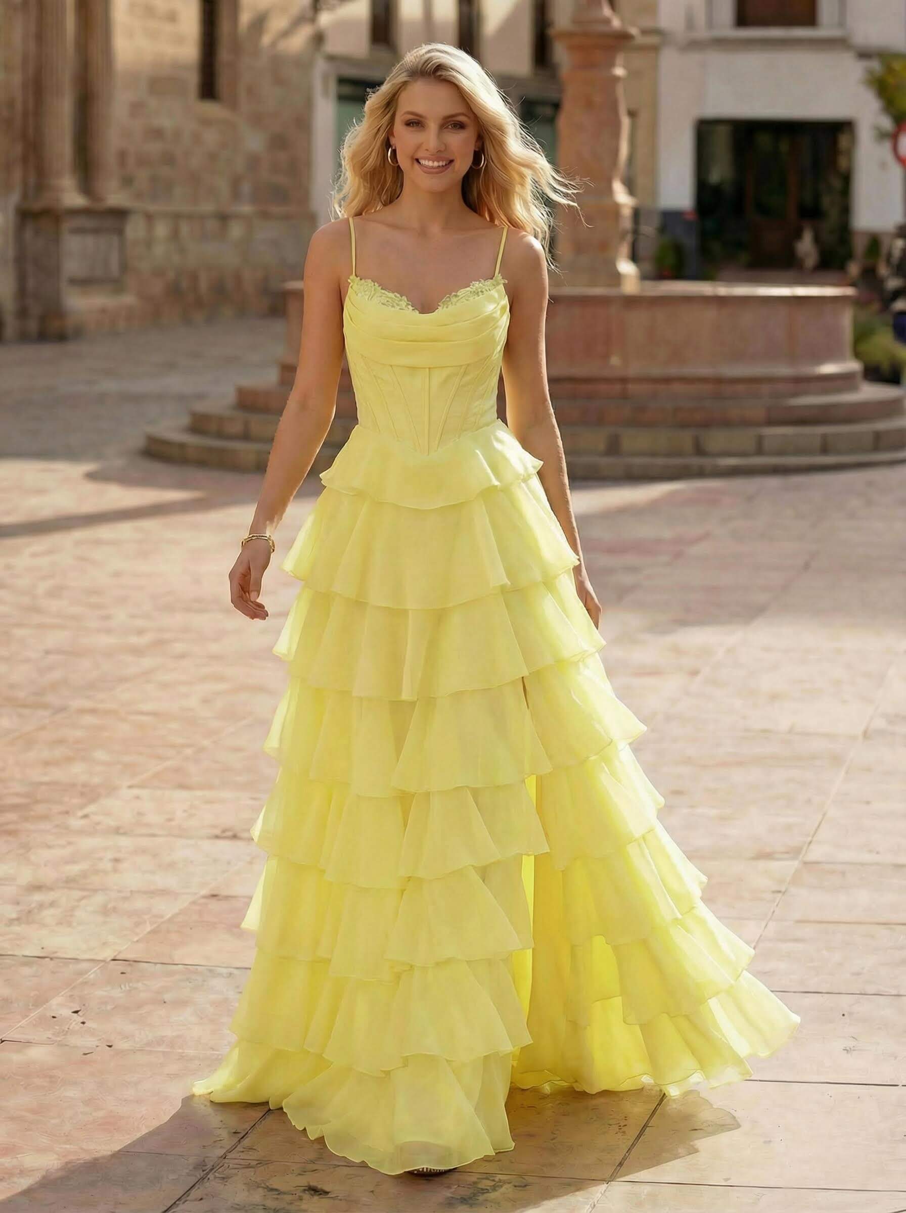 Dreamy Sweetheart Tiered A-Line High Split Floor-Length Chiffon Prom Dresses
