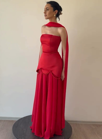 Elegant A-Line Sweep Train Chiffon/Matte Satin Prom Dresses With Beading