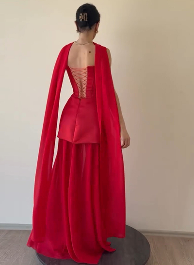 Elegant A-Line Sweep Train Chiffon/Matte Satin Prom Dresses With Beading