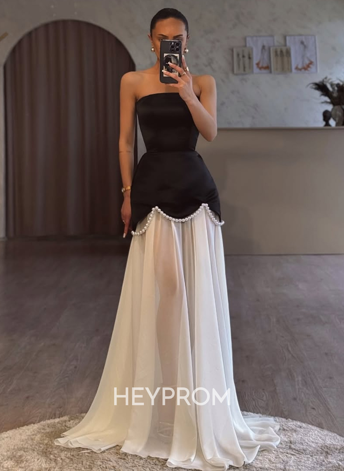 Elegant A-Line Sweep Train Chiffon/Matte Satin Prom Dresses With Beading