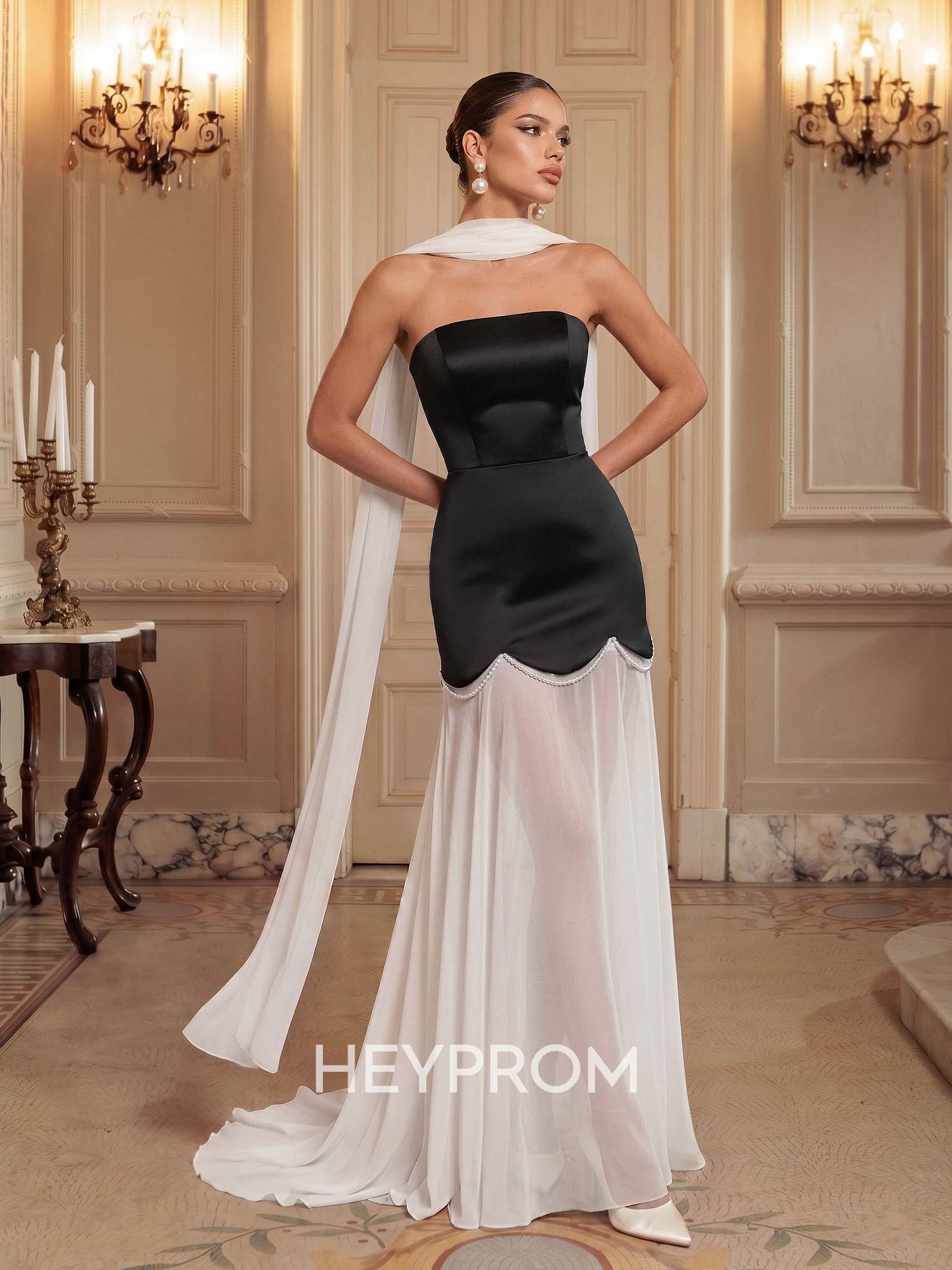 Elegant A-Line Sweep Train Chiffon/Matte Satin Prom Dresses With Beading
