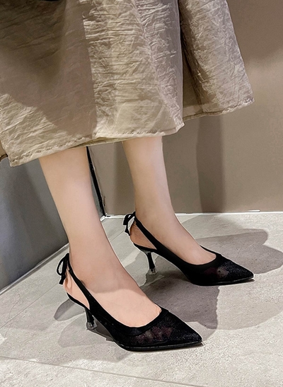 Elegant Bowknot Slingback Heel Mesh Point Toe Shoes For Party/Daily