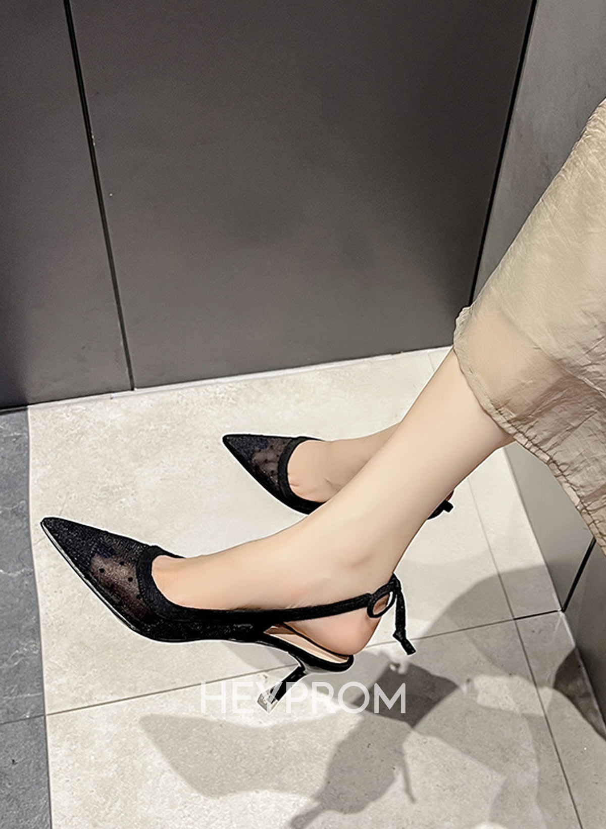 Elegant Bowknot Slingback Heel Mesh Point Toe Shoes For Party/Daily