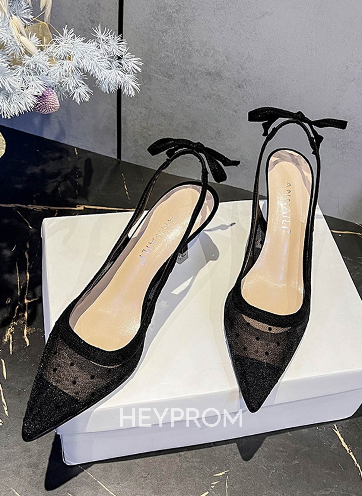 Elegant Bowknot Slingback Heel Mesh Point Toe Shoes For Party/Daily