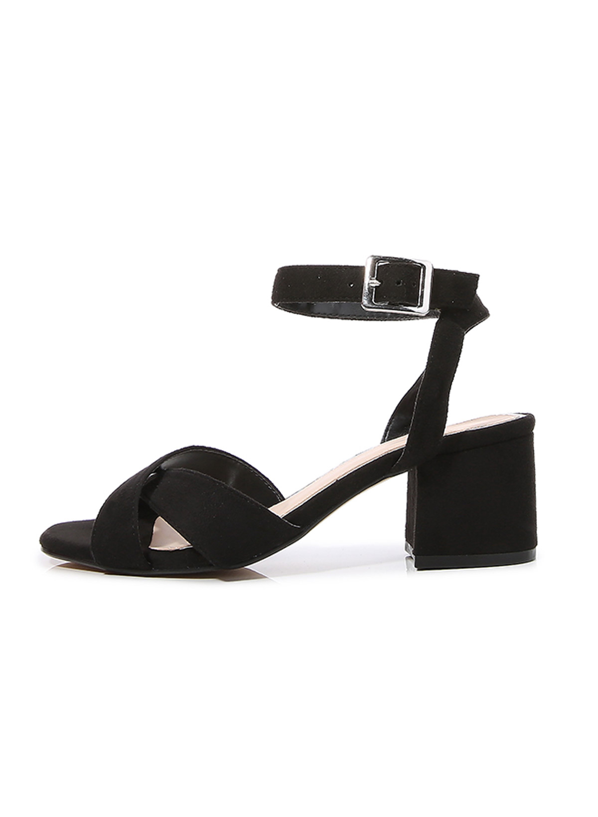 Open Toe Buckle Suede Chunky Heel Shoes