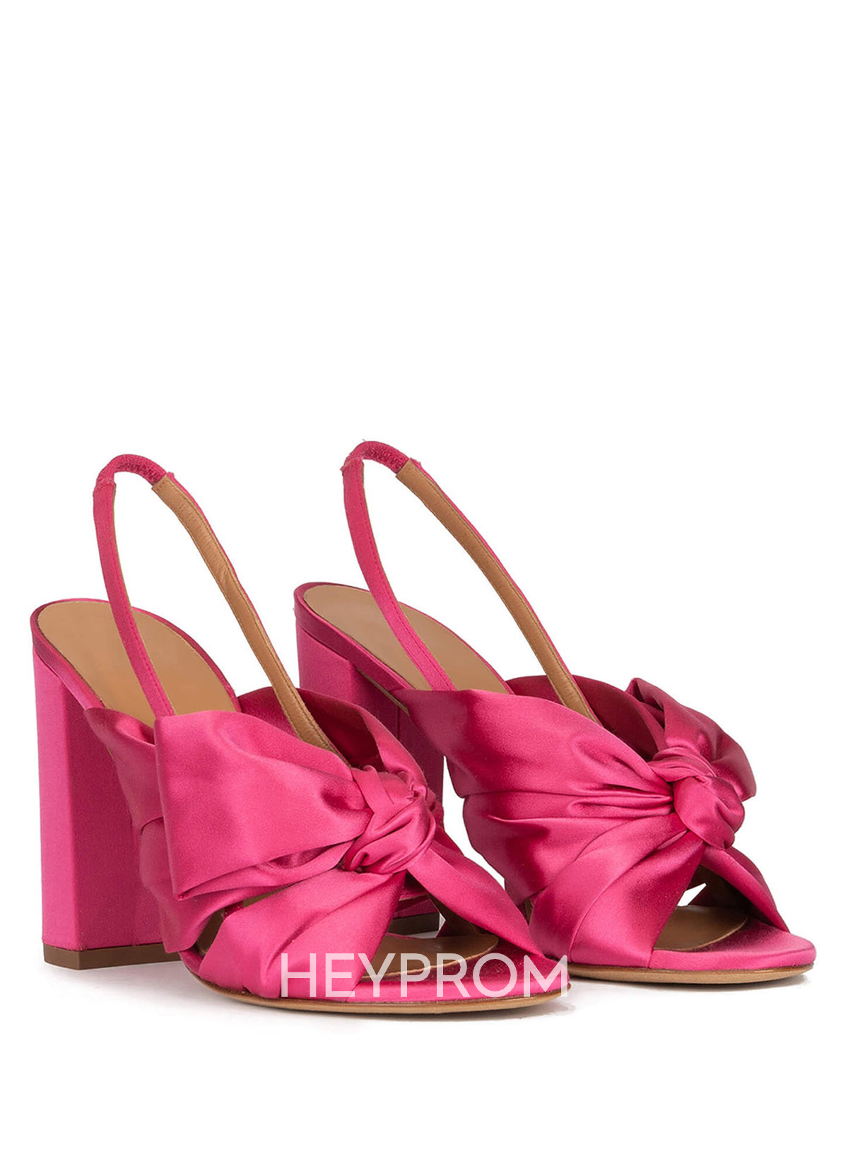 Bowknot Silk Satin Peep Toe Chunky Heel Slip On Party Shoes