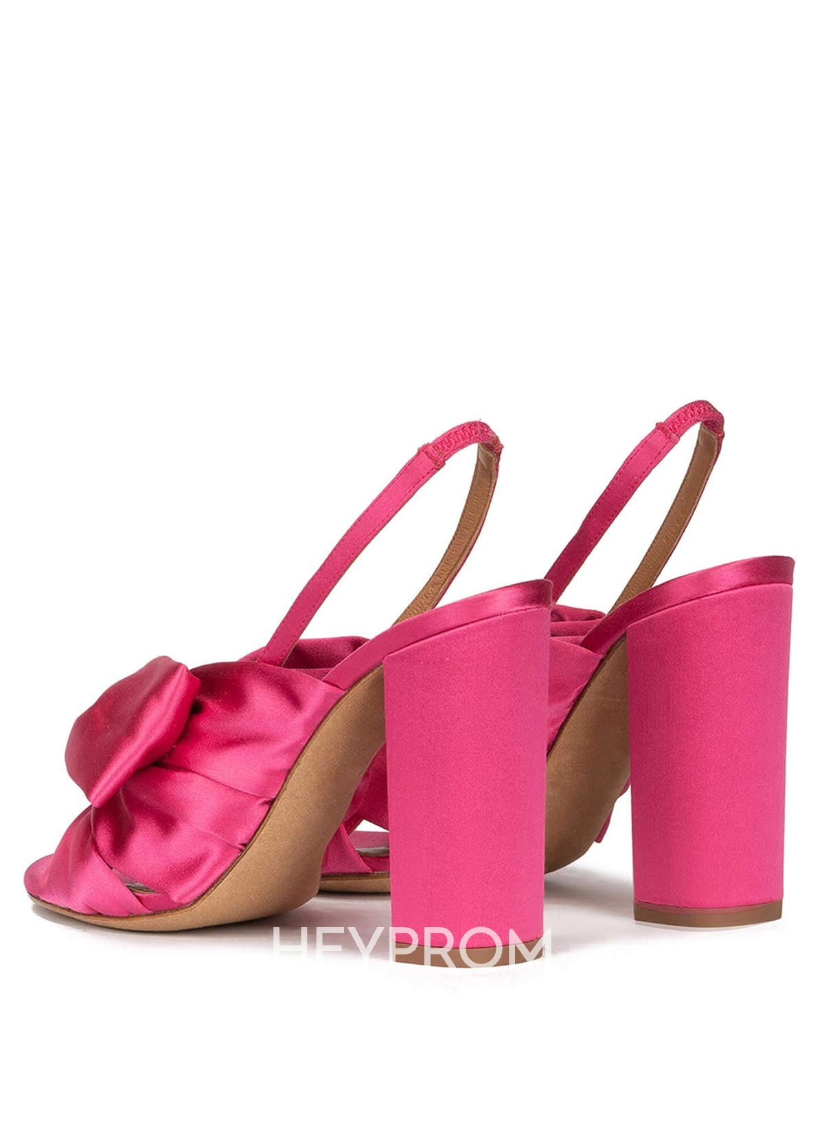 Bowknot Silk Satin Peep Toe Chunky Heel Slip On Party Shoes