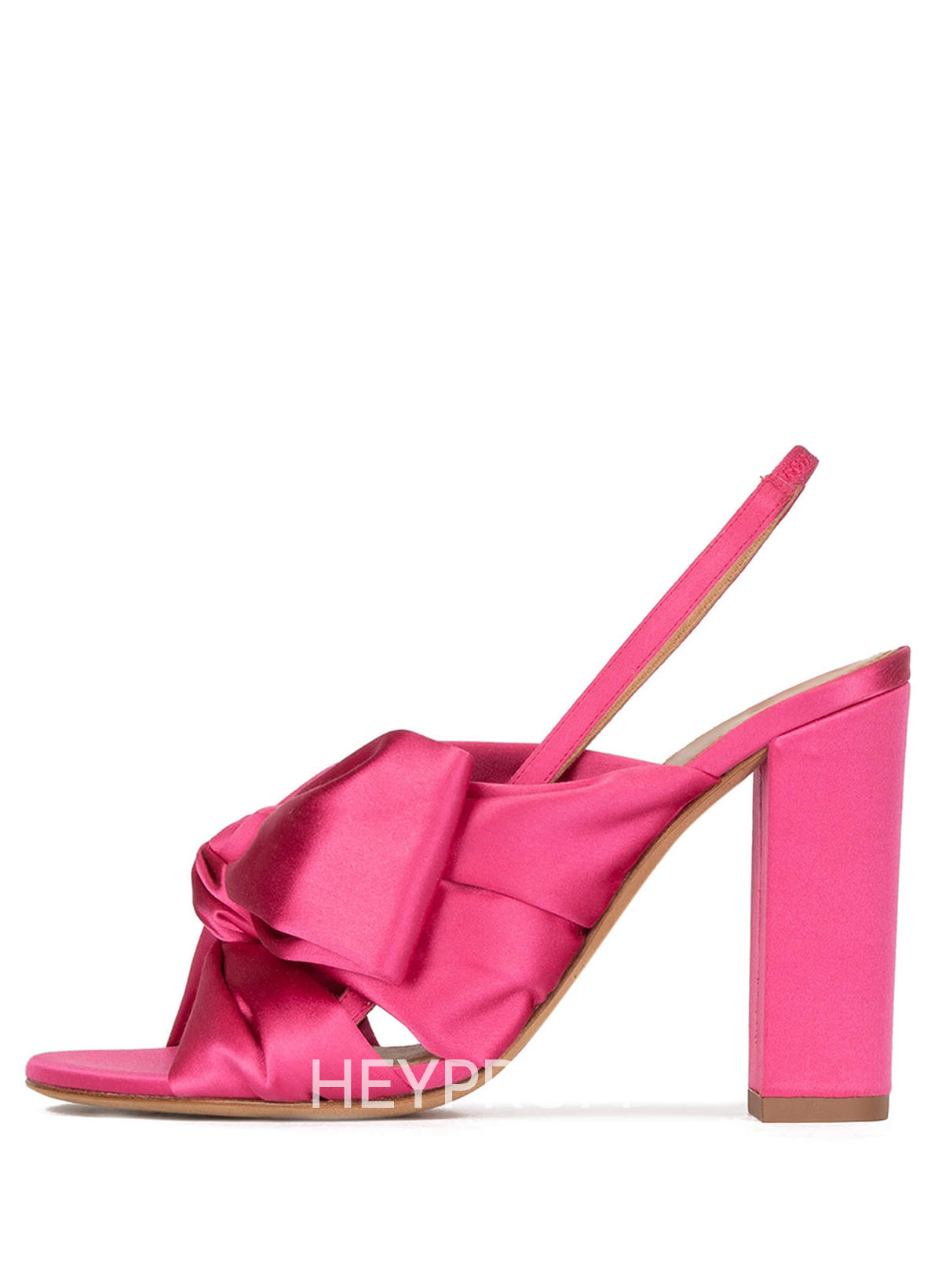 Bowknot Silk Satin Peep Toe Chunky Heel Slip On Party Shoes