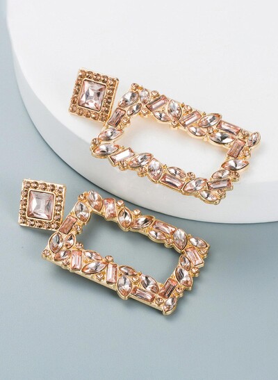 Geometric Square Alloy Earrings With Colored Crystals
