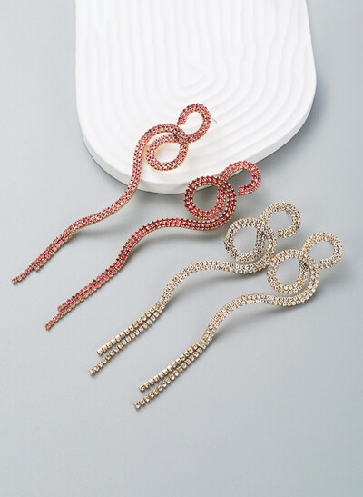 Snake Shaped Tassel Diamond Drop Earrings