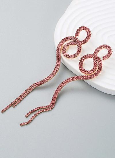 Snake Shaped Tassel Diamond Drop Earrings